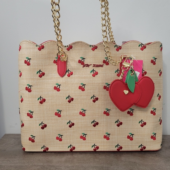 Betsey Johnson Handbags - Betsey Johnson cherry print tote bag with charms